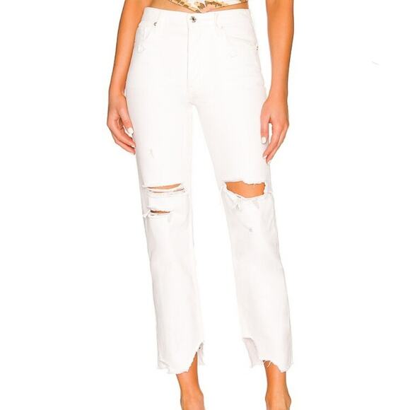 NEW Free People Tapered Baggy Boyfriend Distressed Straight leg Jeans White - Picture 2 of 12